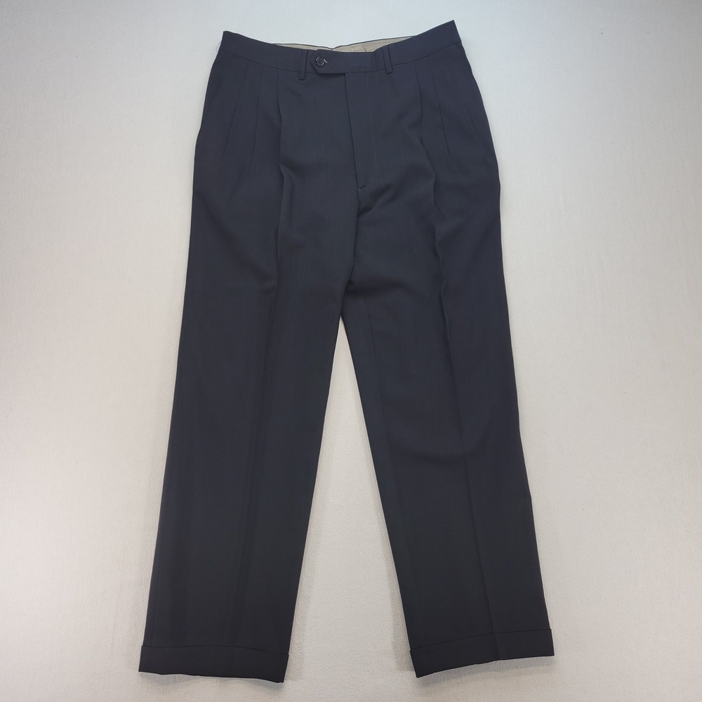 Zignone Santorelli Italy Pleated Dress Pants Men 36x28 Black Wool Cuffed Trouser